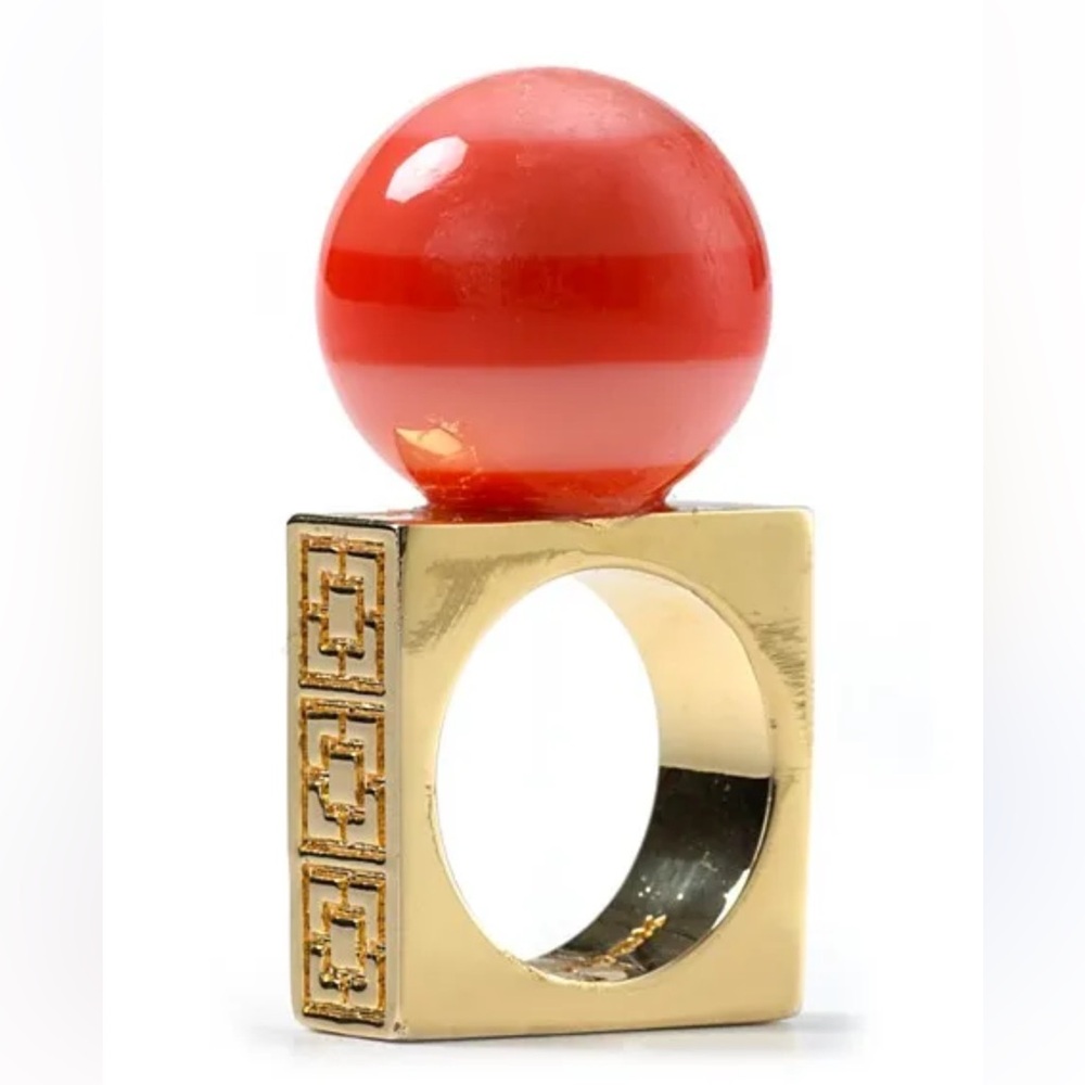 Trina Turk orange ball square statement ring
